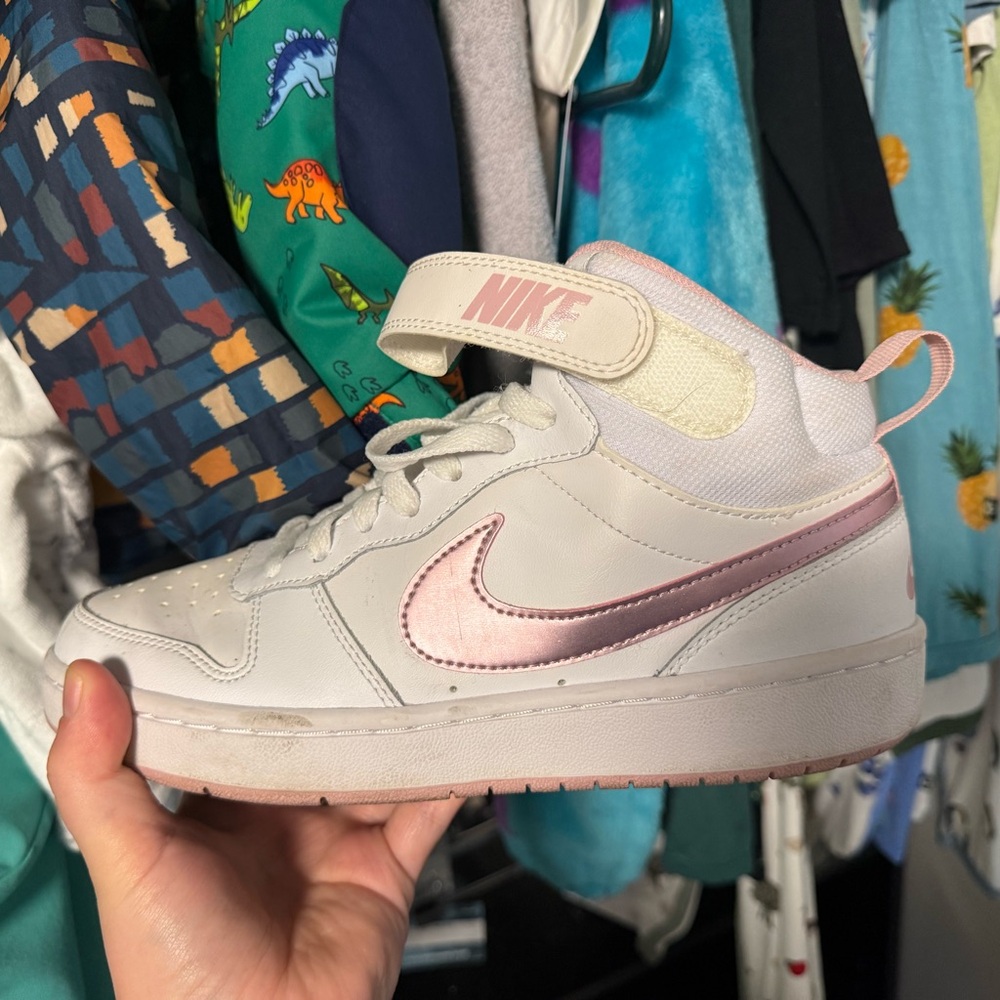 Nike Kids' White and Pink Strap Sneakers